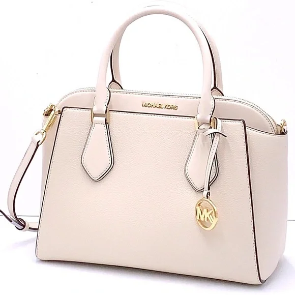 Michael Kors Daria Large Satchel Bag Leather Light Cream - Picture 1 of 16